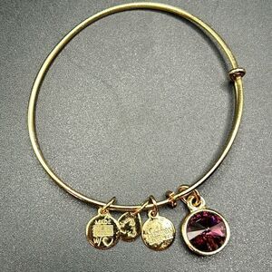 Alex and Ani Expandable Coppure Gold Charm Bangle Bracelet Purple Glass Stone